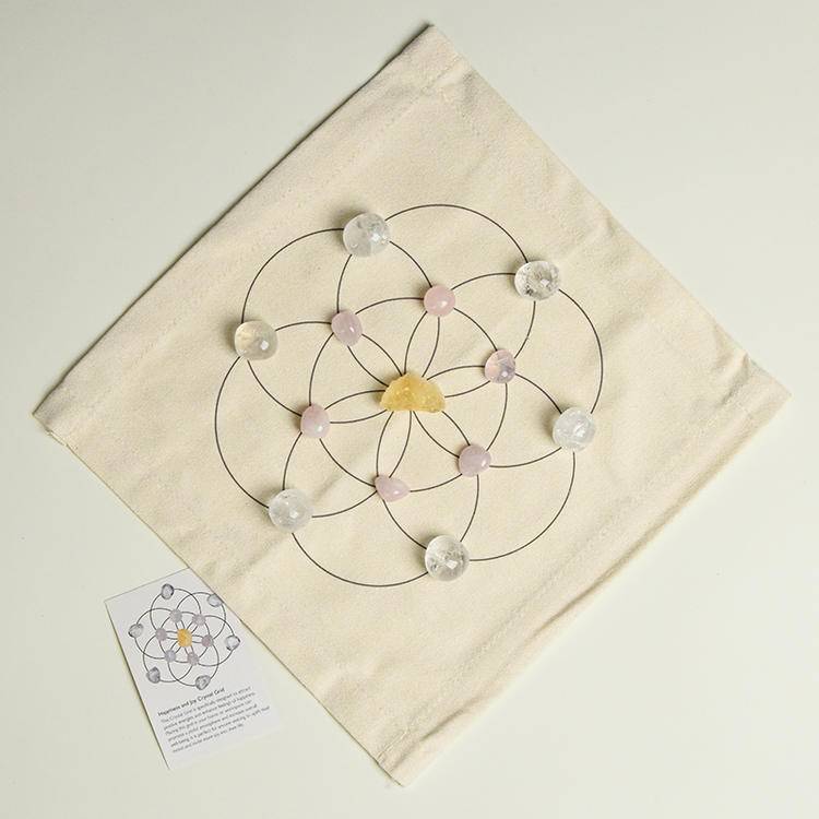 Happiness & Joy - Brazilian Citrine & Rose Quartz & Clear Quartz Crystal Grid Healing Set (Fabric)