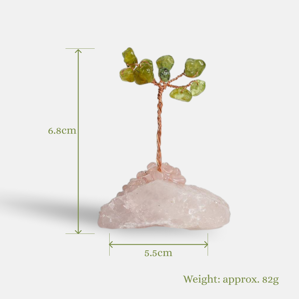Heart Healing & Renewal – Peridot Crystal Tree on Rose Quartz Base