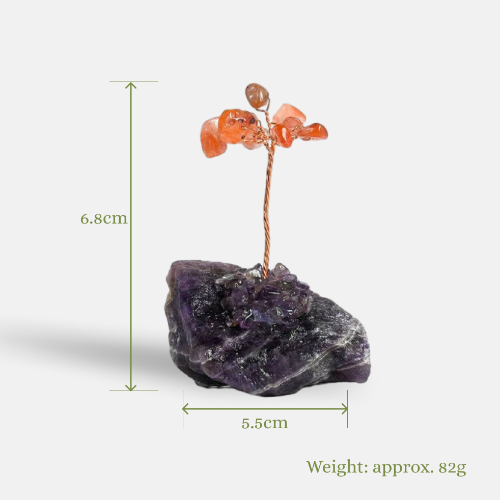 Courageous Wisdom – Red Carnelian Crystal Tree on Amethyst Base