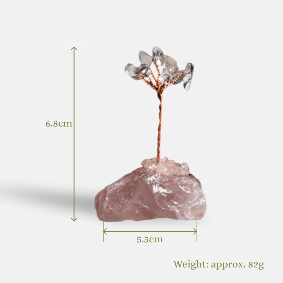 Pure Love Illuminated – Clear Quartz Crystal Tree on Rose Quartz Base