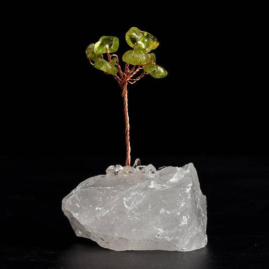 Heart Clarity Renewal – Peridot Crystal Tree on Clear Quartz Base