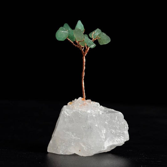 Lucid Abundance – Green Aventurine Crystal Tree on Clear Quartz Base