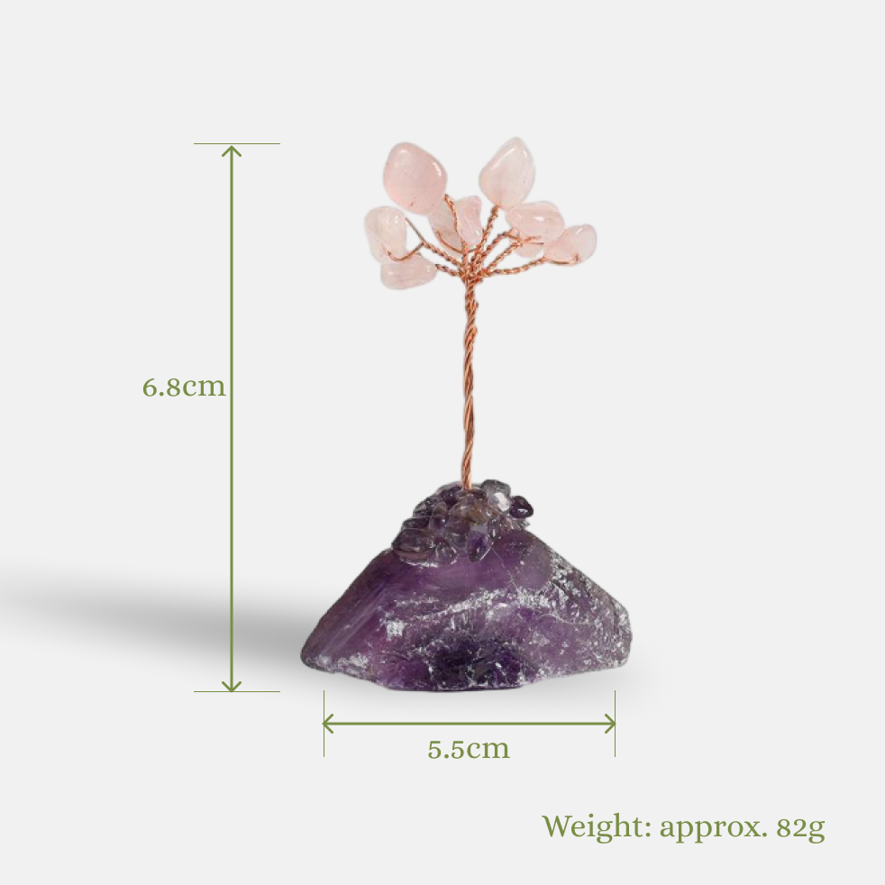 Sacred Compassion – Rose Quartz Crystal Tree on Amethyst Base