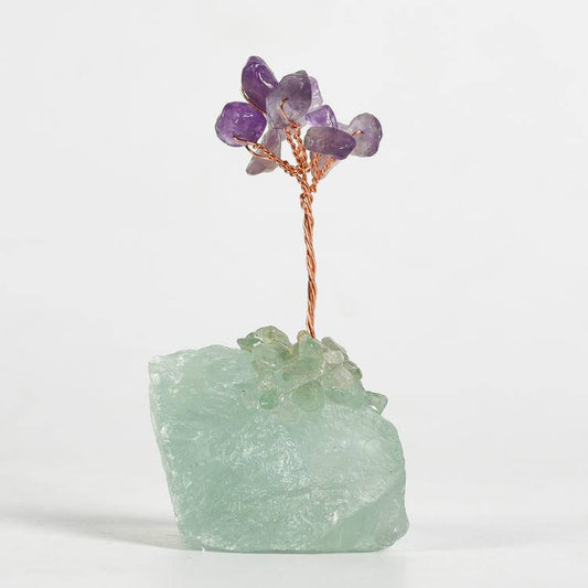 Spiritual Wisdom & Mental Clarity – Amethyst Crystal Tree on Green Fluorite Base