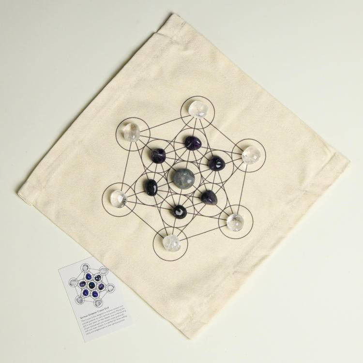 Spiritual Guidance - Labradorite & Amethyst & Clear Quartz Crystal Grid Healing Set (Fabric)