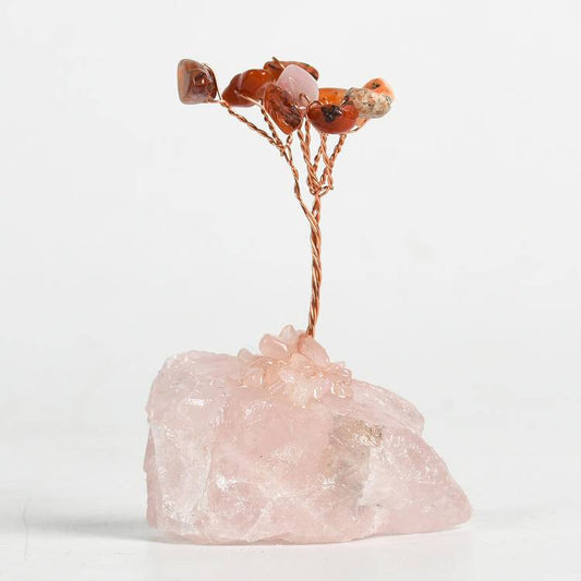 Passion & Compassion – Red Carnelian Crystal Tree on Rose Quartz Base