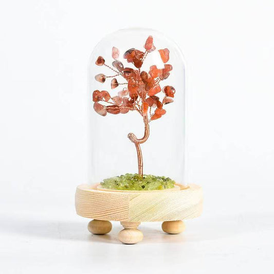 Strength and Protection - Red Agate and Peridot Crystal Tree Decoration