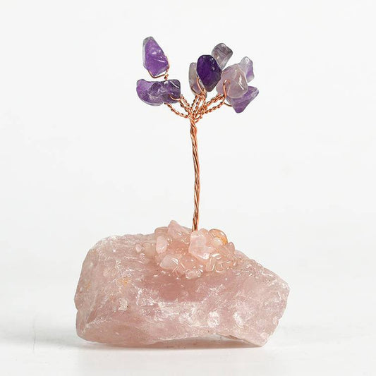 Sacred Love & Intuition – Amethyst Crystal Tree on Rose Quartz Base