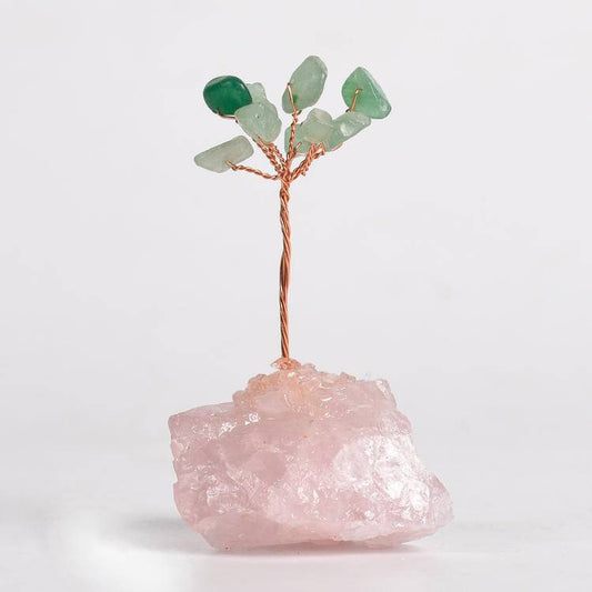 Heart-Centered Abundance – Green Aventurine Crystal Tree on Rose Quartz Base