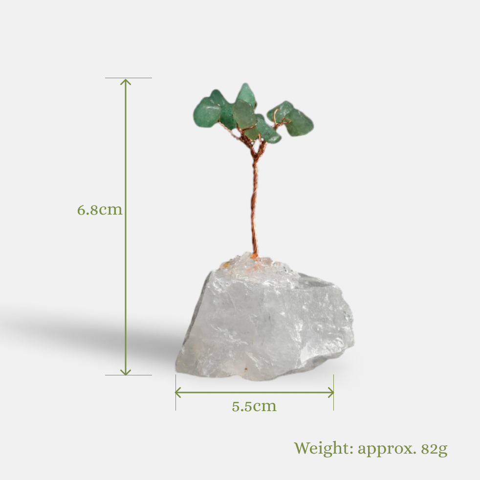 Lucid Abundance – Green Aventurine Crystal Tree on Clear Quartz Base