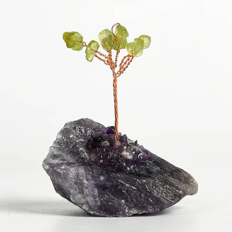 Heart-Wisdom Alchemy – Peridot Crystal Tree on Amethyst Base