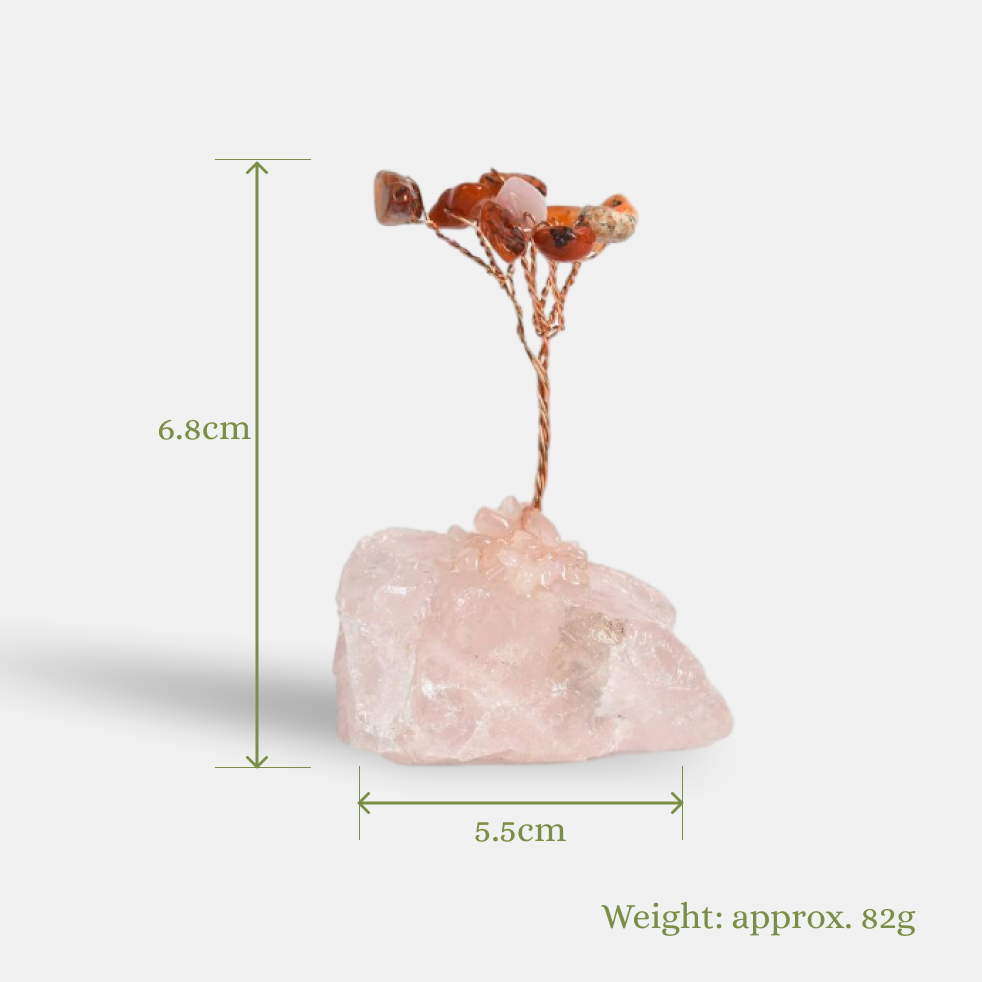 Passion & Compassion – Red Carnelian Crystal Tree on Rose Quartz Base