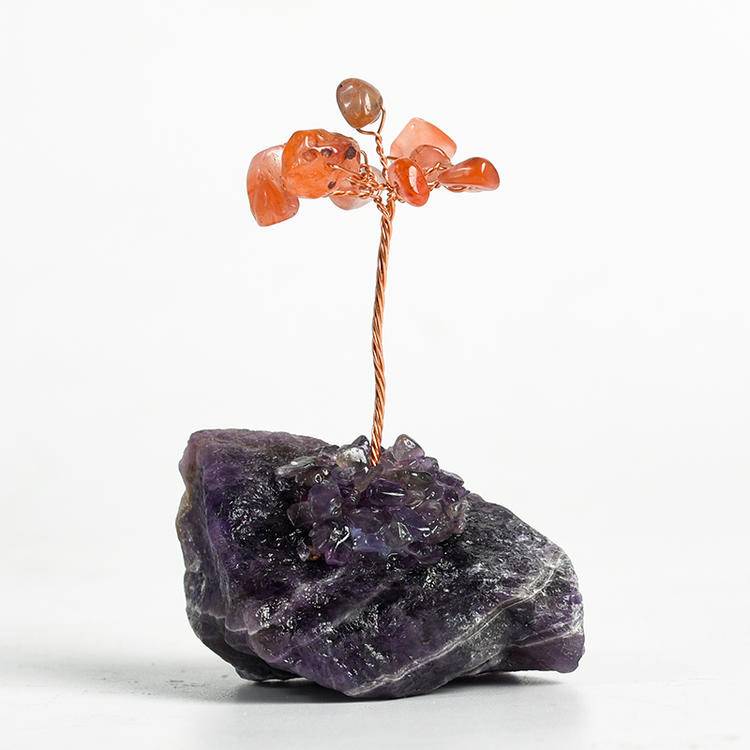 Courageous Wisdom – Red Carnelian Crystal Tree on Amethyst Base