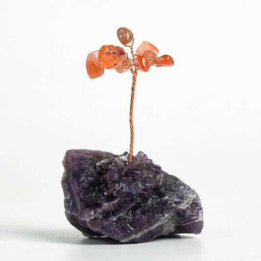 Courageous Wisdom – Red Carnelian Crystal Tree on Amethyst Base