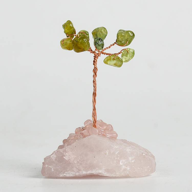 Heart Healing & Renewal – Peridot Crystal Tree on Rose Quartz Base