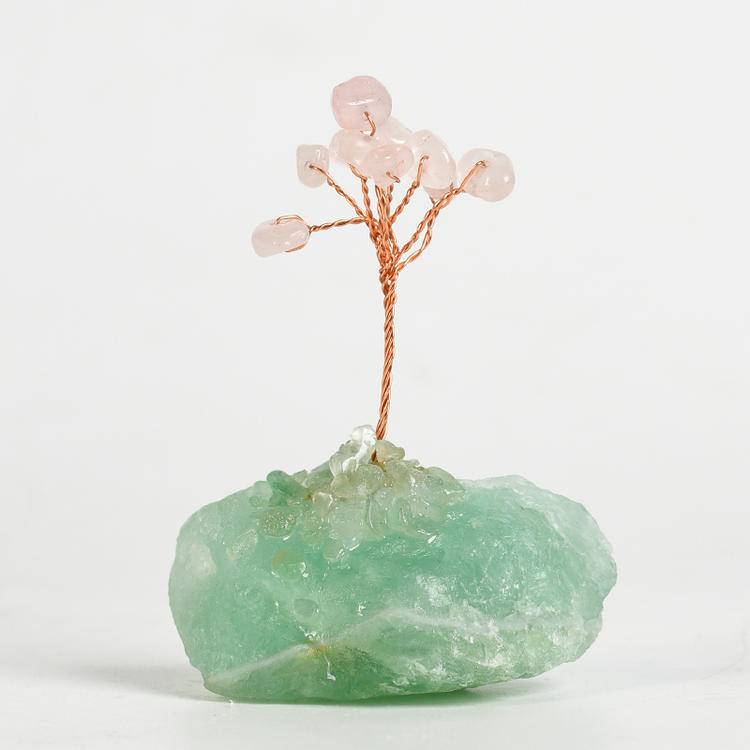 Love & Clarity – Rose Quartz Crystal Tree on Green Fluorite Base