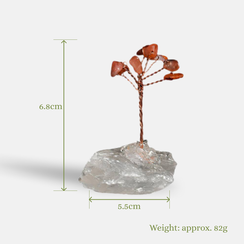 Precision Vitality – Red Carnelian Crystal Tree on Clear Quartz Base
