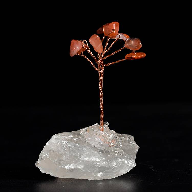 Precision Vitality – Red Carnelian Crystal Tree on Clear Quartz Base