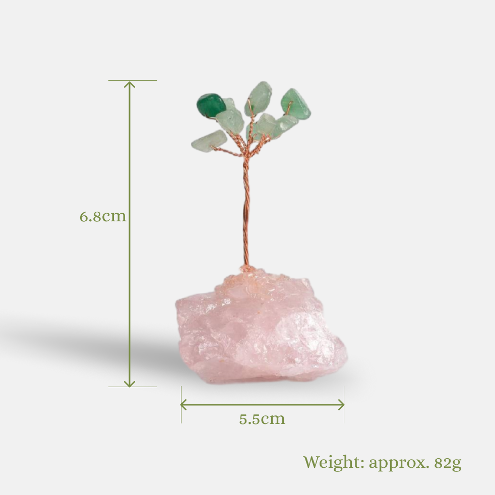 Heart-Centered Abundance – Green Aventurine Crystal Tree on Rose Quartz Base