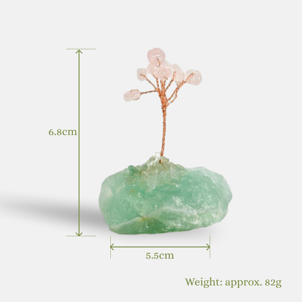Love & Clarity – Rose Quartz Crystal Tree on Green Fluorite Base