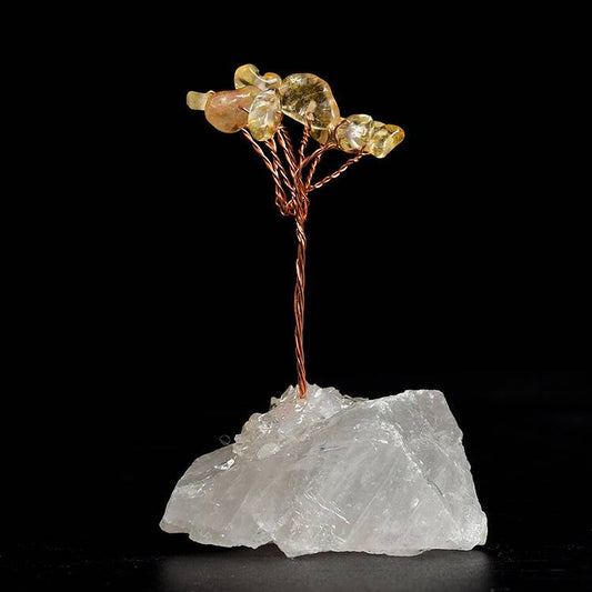 Amplified Abundance – Citrine Crystal Tree on Clear Quartz Base