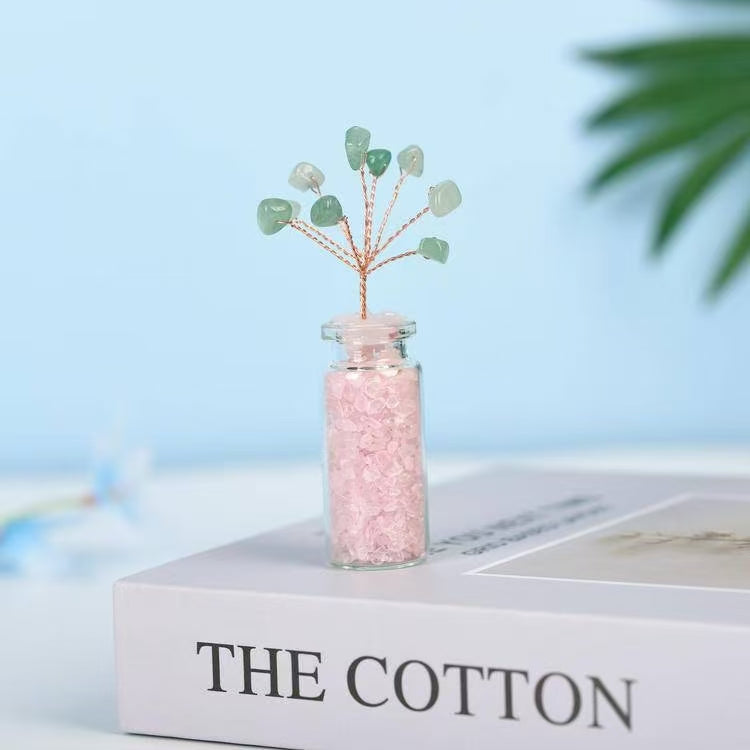 Love and Relationships-Rose Quartz Wish Bottle Crystal Tree Decor