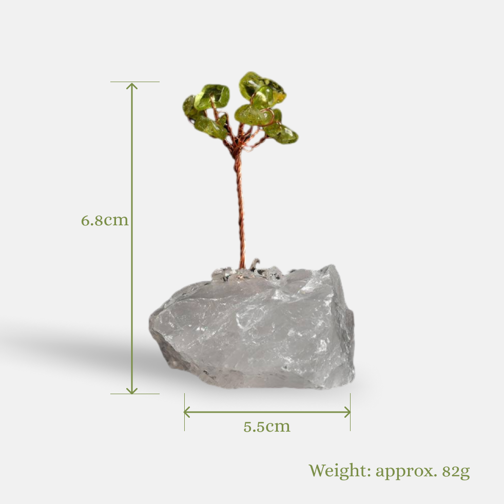 Heart Clarity Renewal – Peridot Crystal Tree on Clear Quartz Base
